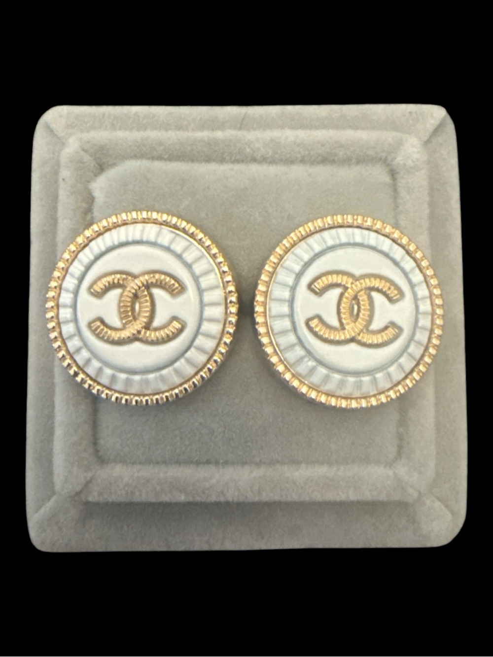 Gold & Cream up cycled Button Earring studs - Picture 2 of 4